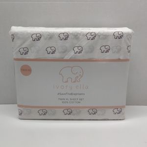 Ivory Ella Twin XL Elephant Print Sheet Set